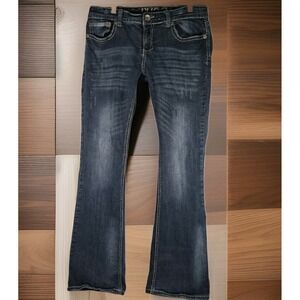Y2K Rue21 Curvy Jeans 11/12 Bootcut Flare Dark Wash Thick Stitch Low Rise